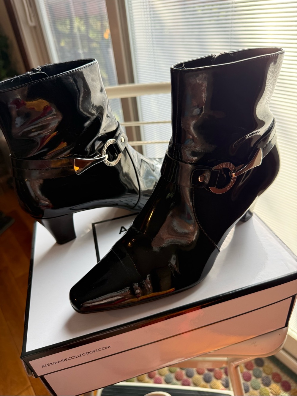 Patent Ankle Boots with Decorative Ring Accent by Anne Klein, worn twice, 7 med